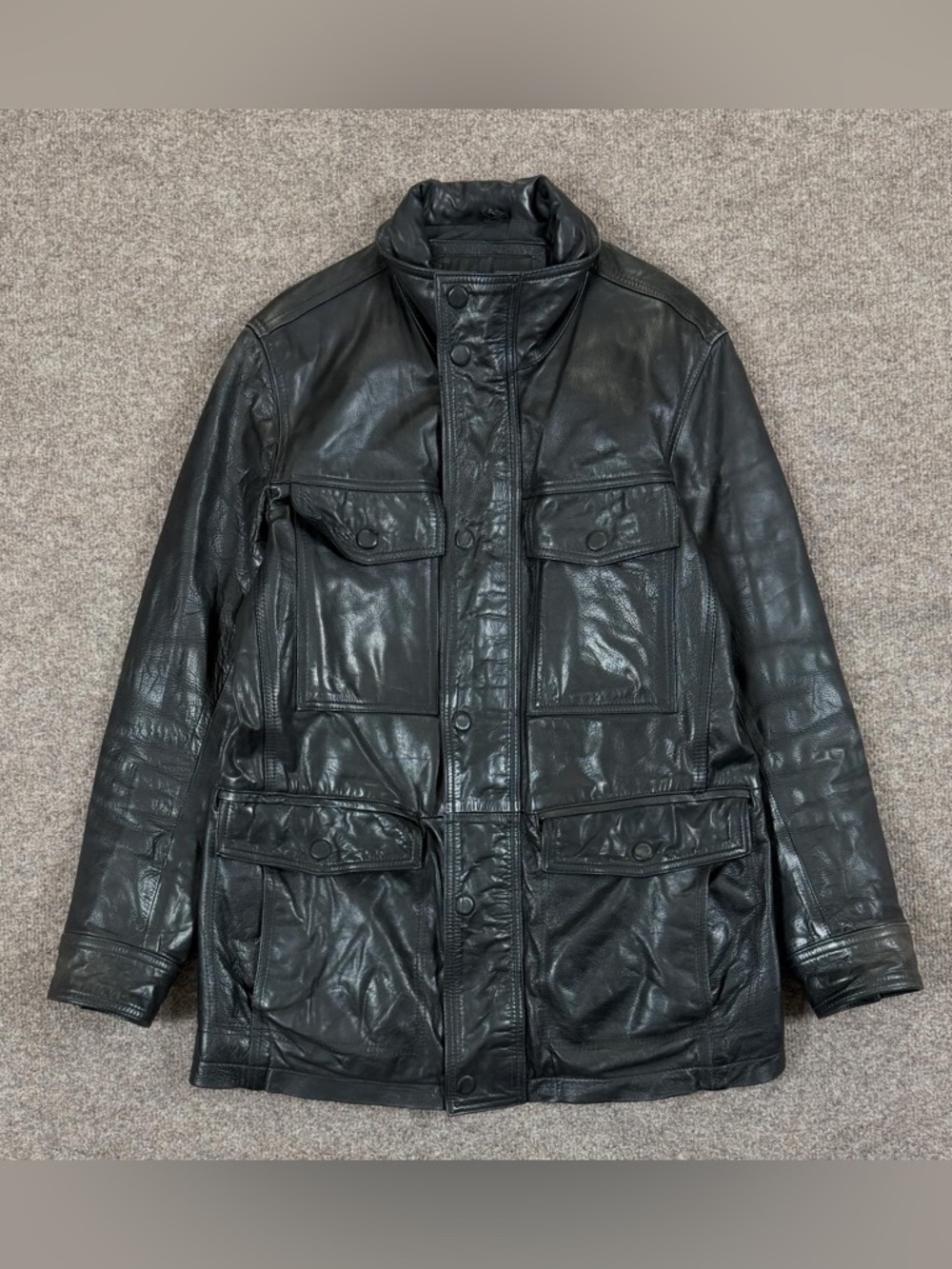 Marc New York Black Leather Field Utility Pocket Jacket Men’s Small Full Zip